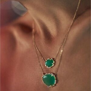 Charming Gold Necklace with Green Pendants